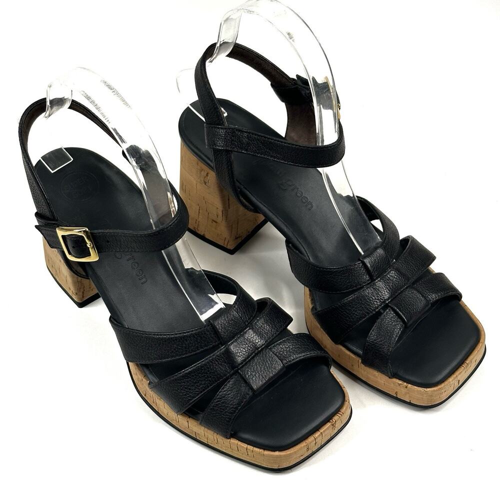 Paul Green Tina Black Leather Slingback Heel Sandals Womens US 8 UK 5.5 New $429